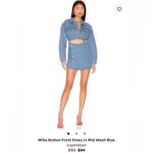 Mika Button Front Dress, Superdown, Size XSmall, Mid Wash Blue, Denim Dress